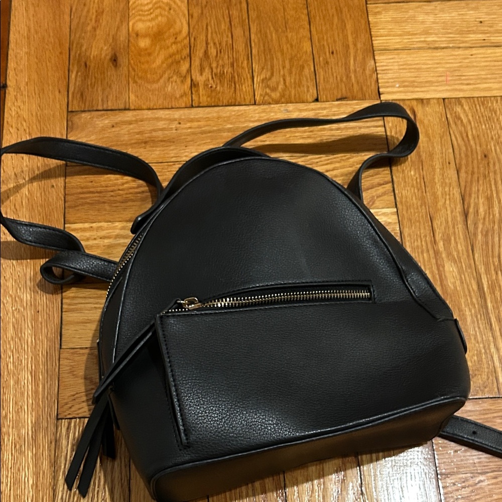 Mini Black Leather Backpack